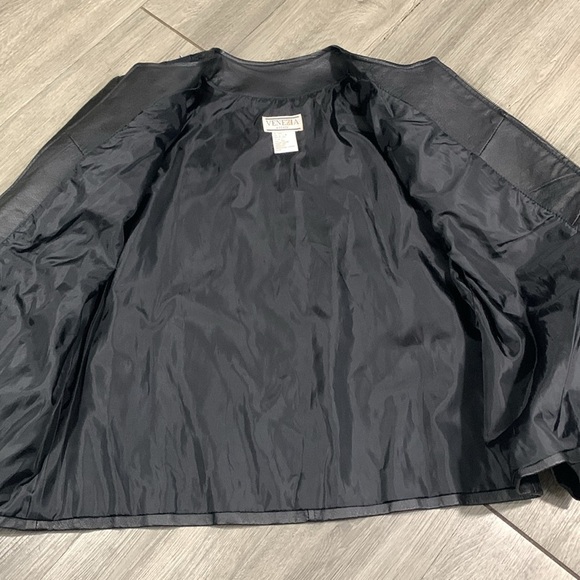 Venezia Lane Bryant Vintage Black Leather Braid Detail Zip Front Jacket size 16W - Picture 7 of 12